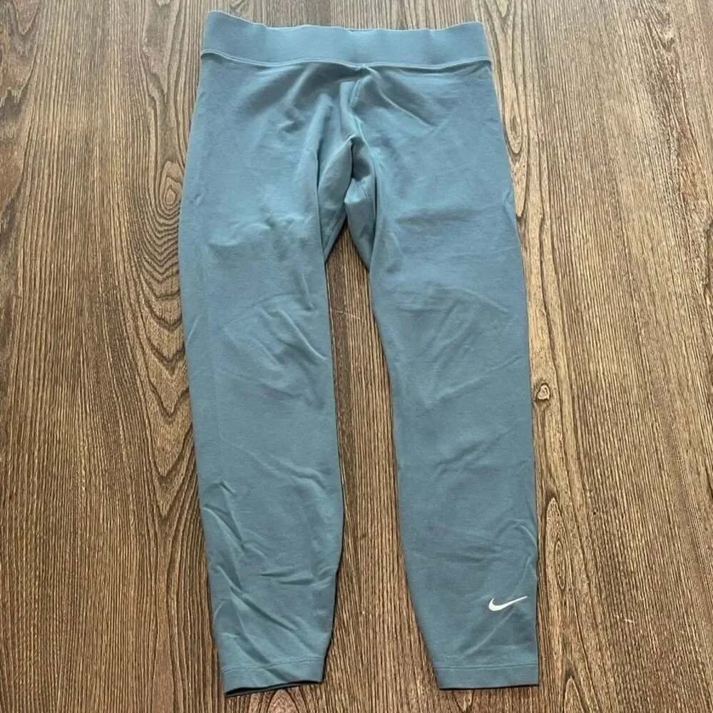 Nike Womens Cropped Leggings Mid Rise Elastic Waist Pull-On Stretch Blue Size M